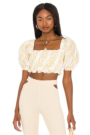 For Love & Lemons Lucie Crop Top in Yellow | REVOLVE