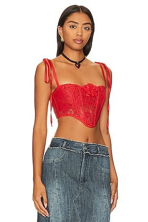 For Love & Lemons Niala Bustier Top in Red