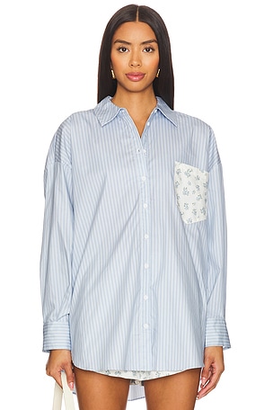 For Love & Lemons Tamren Button-up Shirt in Baby Blue