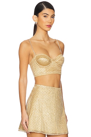 For Love & Lemons Glitter Grid Bustier Top in Metallic Gold