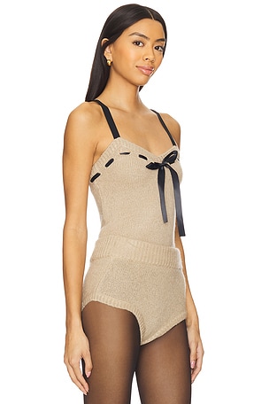For Love & Lemons Solana Knit Tank Top in Tan