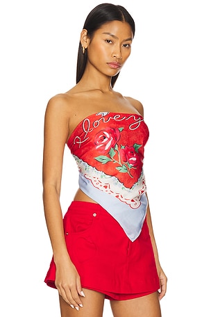 For Love & Lemons I Love You Scarf Top in Red,Baby Blue