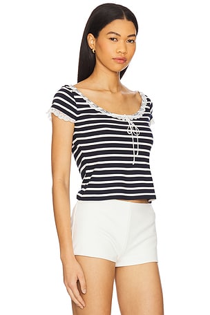 For Love & Lemons Suzette Stripe Top in Black