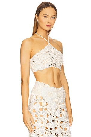 For Love & Lemons Floral Crochet Coverup Top in Cream,Ivory