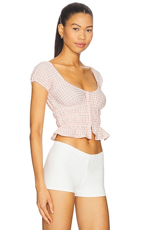 For Love & Lemons Petal Gingham Top in Blush. Size XL. Also