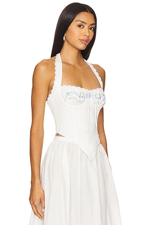 For Love & Lemons Tea Time Poplin Bustier Top in White