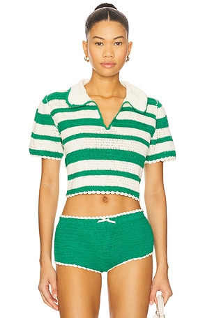 Crochet Rugby Polo Top For Love & Lemons