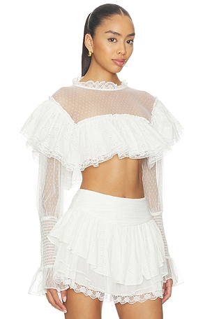 For Love & Lemons Beckett Crop Top in White
