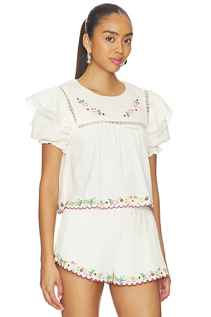 For Love & Lemons Leah Cotton Top in Cream