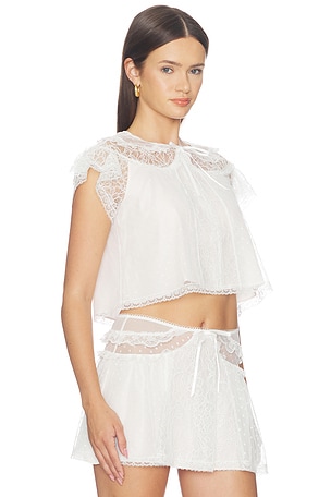 For Love & Lemons Zelie Sleep Top in White