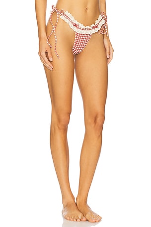 For Love & Lemons Ginham Bikini Bottom in Brick