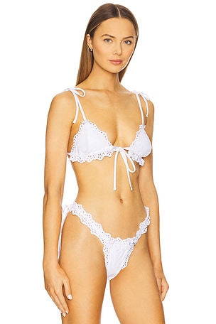 For Love & Lemons Daisy Eyelet Triangle Bikini Top in White