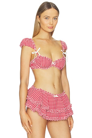 For Love & Lemons Alison Puff Sleeve Bikini Top in Red