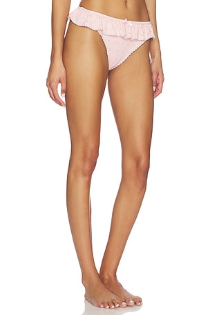 For Love & Lemons Polka Dot Ruffle Bikini Bottom in Peach