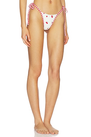 For Love & Lemons Beaded Cherries Bikini Bottom in Cream,Red. Size L. Also