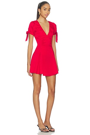 Frankies Bikinis Ella Satin Jacquard Mini Dress in Red