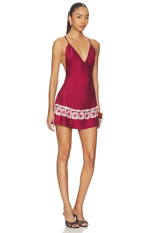 Frankies Bikinis Colette Silk Mini Dress in Burgundy