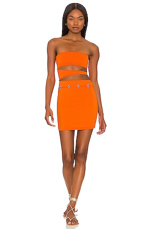 Frankies Bikinis Richie Plisse Mini Dress in Papaya REVOLVE