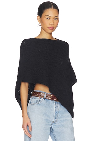 Frankies Bikinis Mountain Cable Knit Poncho in Black