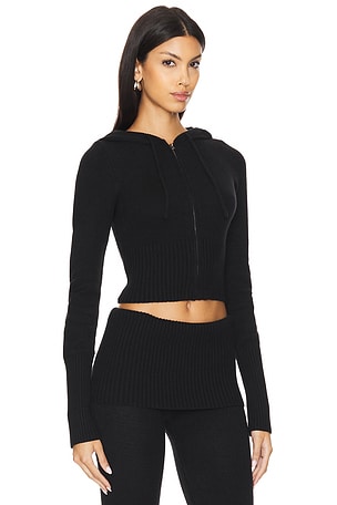 Frankies Bikinis Aimee Cloud Knit Hoodie in Black