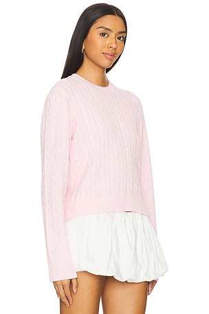 Frankies Bikinis Varsity Cable Knit Sweater in Pink