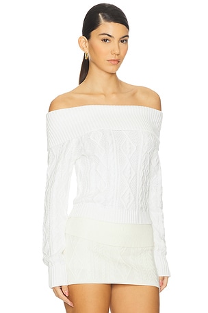 Frankies Bikinis Saint Cable Knit Sweater in White