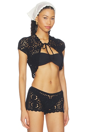 Frankies Bikinis X Devon Lee Carlson Pinky Promise Cotton Knit Bolero in Black