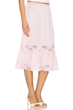 Frankies Bikinis Hideaway Satin Midi Skirt in Blush