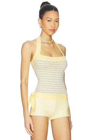 Frankies Bikinis Quinn Cloud Knit Halter Top in Yellow