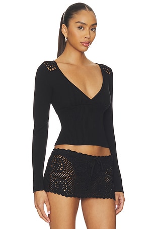Frankies Bikinis Arlo Cloud Knit Long Sleeve Shirt in Black. Size XXS. Also