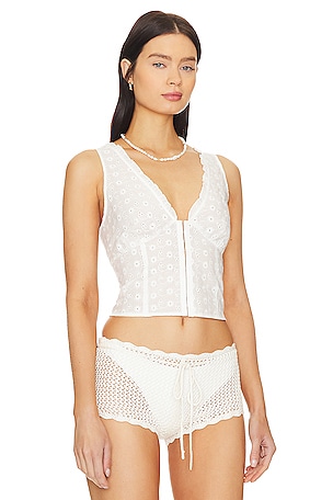 Frankies Bikinis Tea Eyelet Tank in White