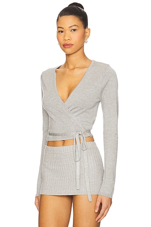 Frankies Bikinis Whisper Knit Wrap Top in Grey