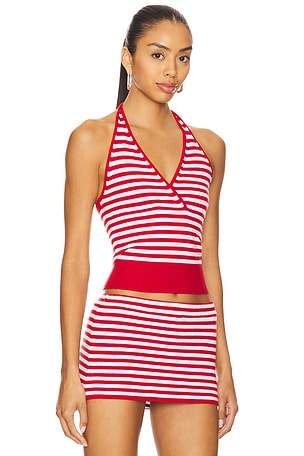 Frankies Bikinis Dylan Cloud Knit Halter Top in Red