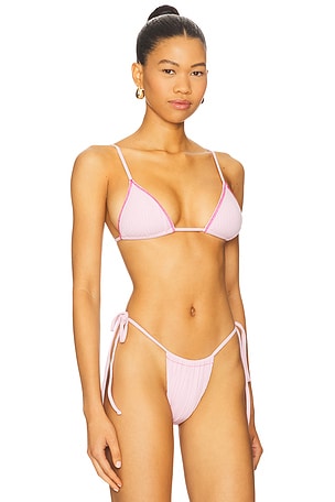 Frankies Bikinis Lumia Ribbed Bikini Top in Pink