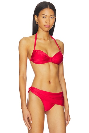 Frankies Bikinis Reece Satin Bikini Top in Red