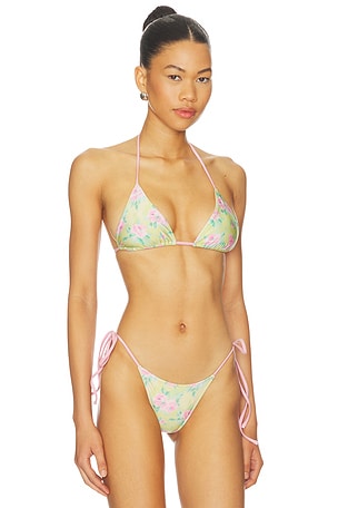 Frankies Bikinis Nick Satin Bikini Top in Green,Pink