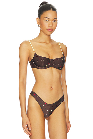 Frankies Bikinis Cola Satin Top in Brown,Lemon