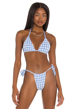 Frankies Bikinis 三角ビキニ リボン Sky Ribbed String Bikini Top - Grenadine