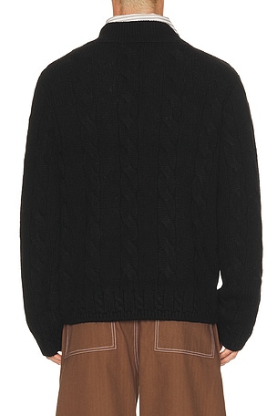 Fred Perry Canvas Cable V-Neck Jumper in Black