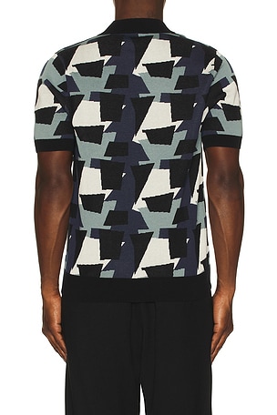 Fred Perry Fragment Jacquard Knit Polo Shirt in Black