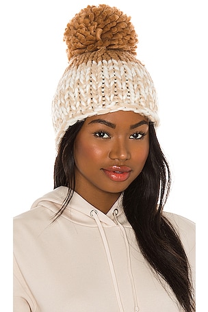 New Free People’s Cozy Up Pom Pom Beanie in Yellow/Cream one size New Free People Cozy Up Color Block Pom Beanie One Size MSRP  main image 2