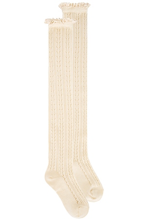 Misty Net Pointelle Tall Socks In Cream Free People