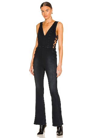 Black lace up jumpsuit on sale