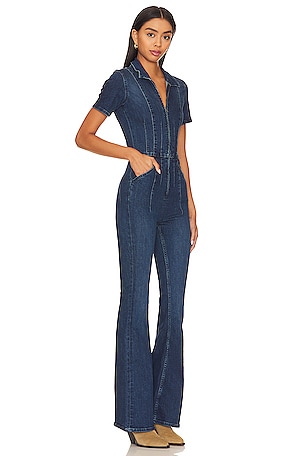 Free People x We The Free Jayde Flare Jumpsuit in Denim-Dark