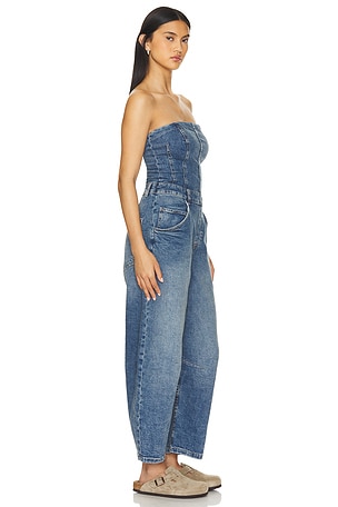 Free People x We The Free Je Suis Pret Barrel Jumpsuit in Denim-Dark