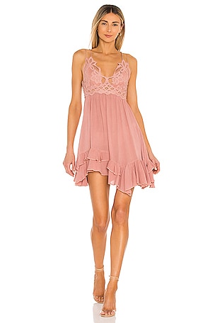 free people adella lace mini dress Free People Adella Slip (Rose) Women's Dress