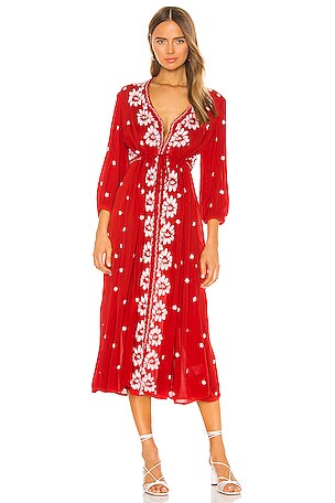 Embroidered Dress Free People Long Red Dress Free People