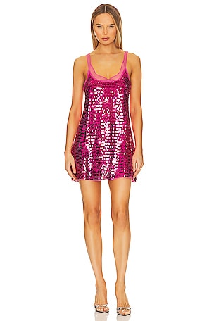x Intimately FP Disco Fever Mini Slip Dress In Hot Pink Combo Free People