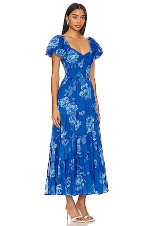 Free People Short Sleeve Sundrenched Maxi Dress In Sapphire Combo in Royal