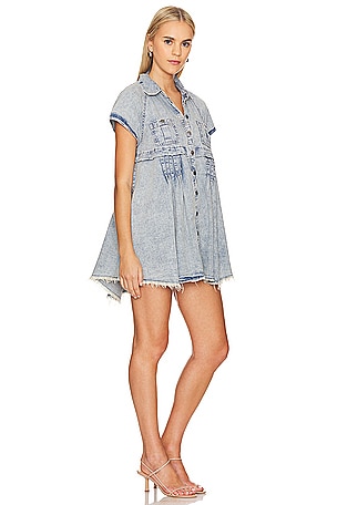 Free People Ronnie Denim Mini Dress In Worn In Wash in Blue